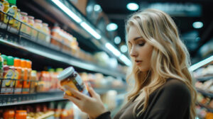 vecteezy a woman stands in a grocery store aisle carefully comparing 42671601