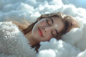 vecteezy ai generated woman sleep among fluffy white clouds 40326692