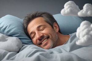 vecteezy happy man smiling while sleeping and dreaming in bed 43450681